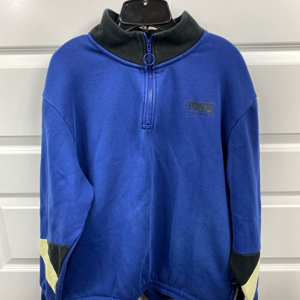 PUMA Elektro Blue Rebel Quarter-Zip Fleece Pullover Sweatshirt XL Extra LG Retro